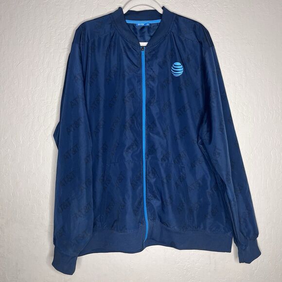AT&T All Over Logo Blue Uniform Full Zip Bomber Style Jacket Mens Size 2XL - Picture 1 of 9